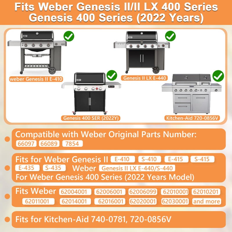 PETKAO 66089 Genesis II GS4 Grill Grates for Weber 4 Burner Genesis 2 GS4 Grill Parts Replacement Weber Genesis II/II LX 400 SER GBS II E410 E435 S435 Accessories 66097 Genesis 400 (2022 YRS) Stainless Steel - Image 2